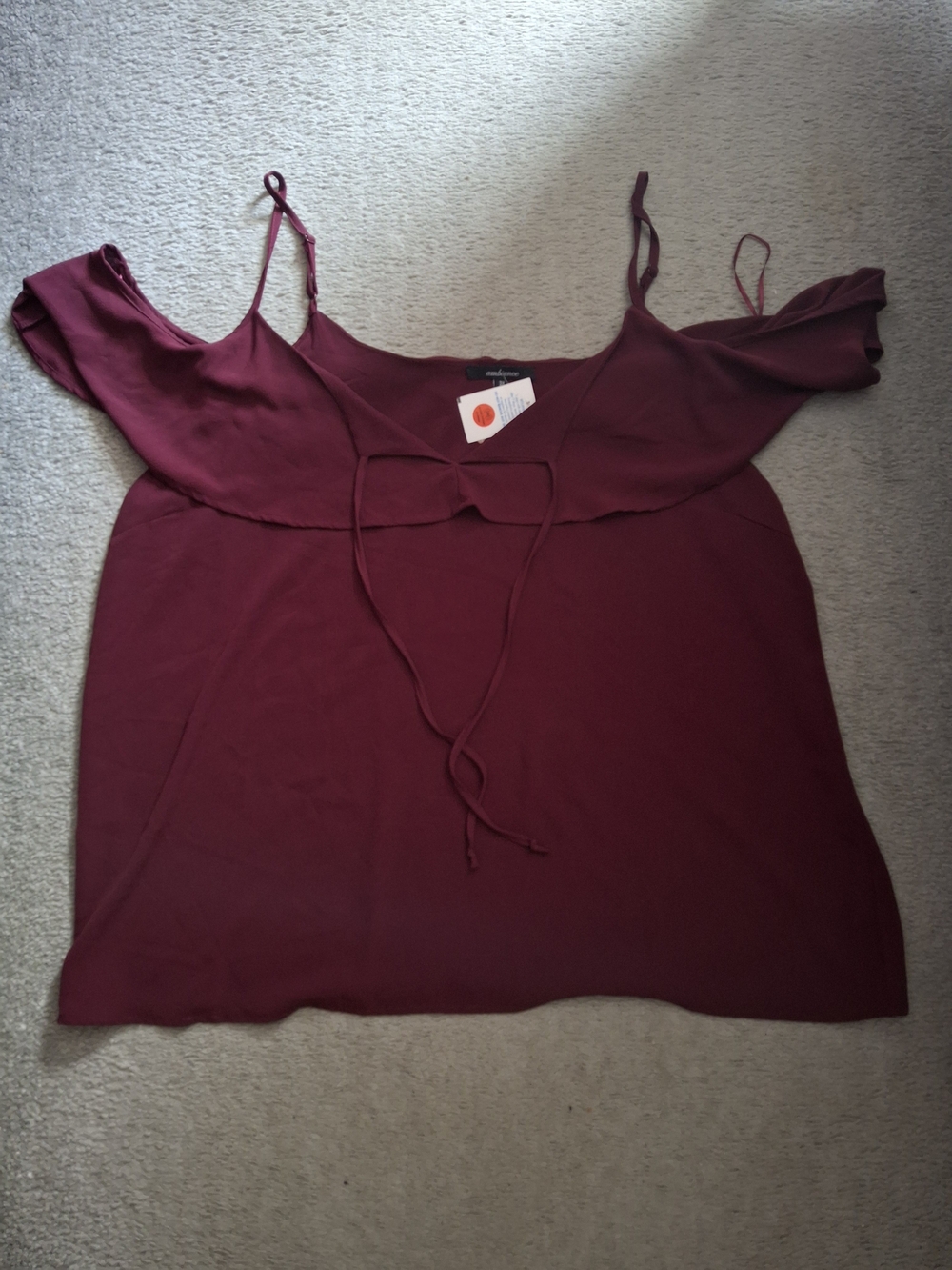 Plus Size 3X Off-Shoulder Tie-Front Women’s Top by (unspecified) — Burgundy